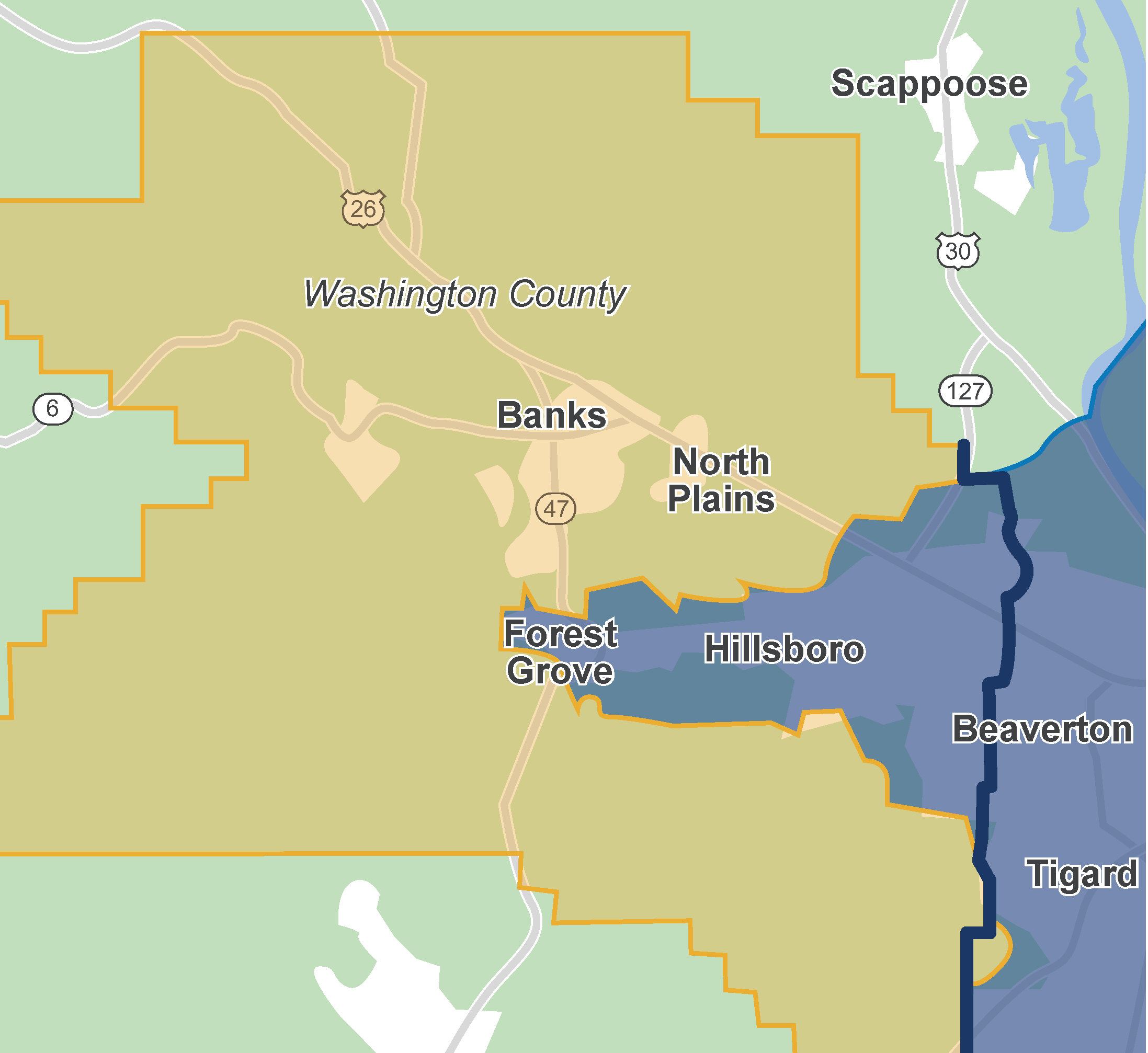 A map showing the boundaries for general trips and medical trips using Door-to-Door services